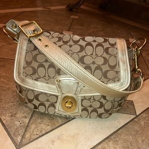 Coach Gold khaki Signature Shoulder Bag Turn Lock